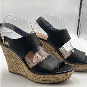 J.Crew size 9 wide Elegant Black Wedge Sandals 4 inch wedge